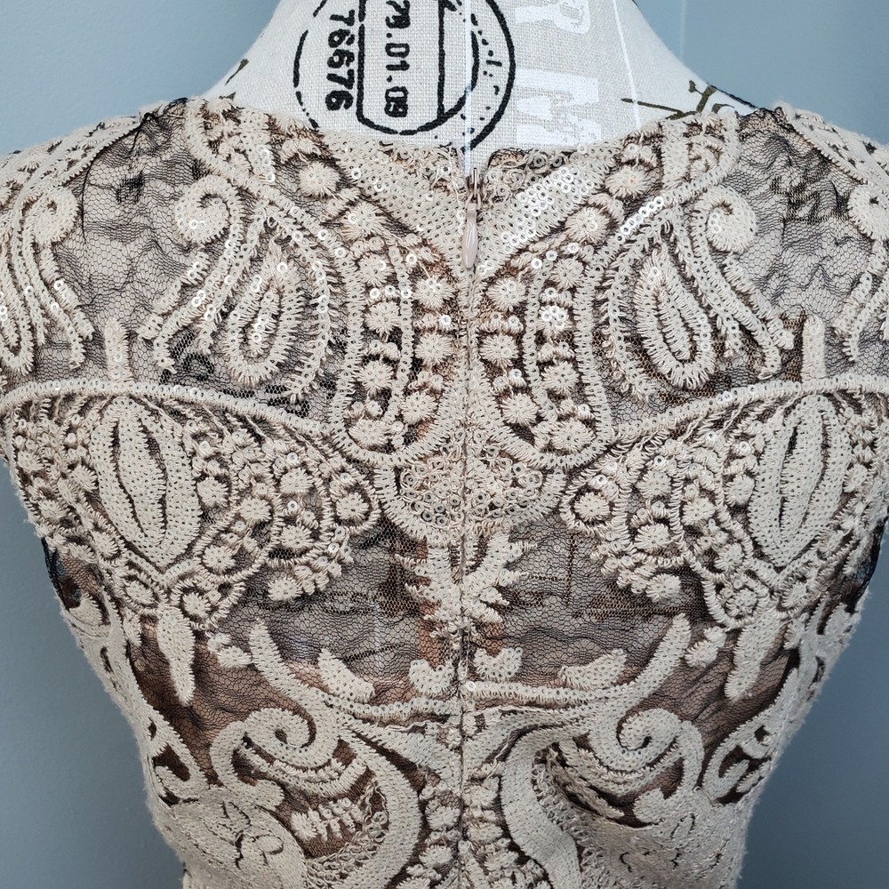 Calvin Klein Cocktail Dress Womens 10 Brown Embroidered Lace Overlay Back Zip - Picture 7 of 9